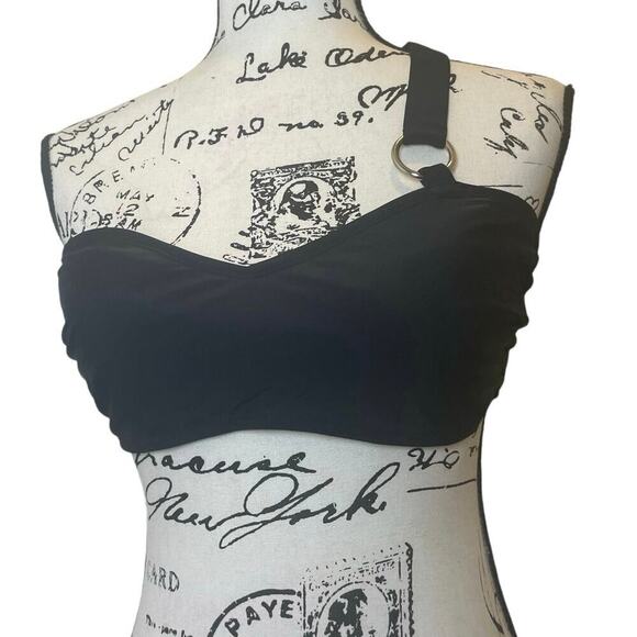 Y2K APOSTROPHE BIKINI TOP BRALETTE CRISSCROSS STRAP SZ L BLACK /PADDINGS BEACHY - Picture 12 of 16